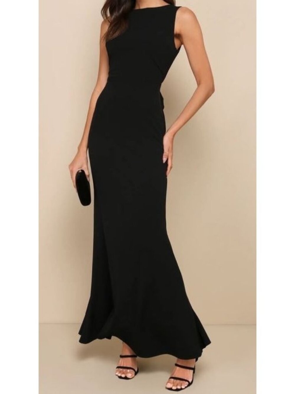 Lulus Exquisite Refinement Black Backless Bow Ruffled Maxi Dress Size Small NWOT